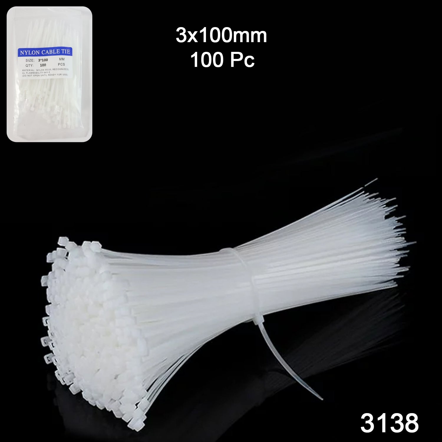 3Ã—100 MM Nylon Self-Locking Cable Ties â€“ Heavy Duty Zip Wire Tie (100 Pc)