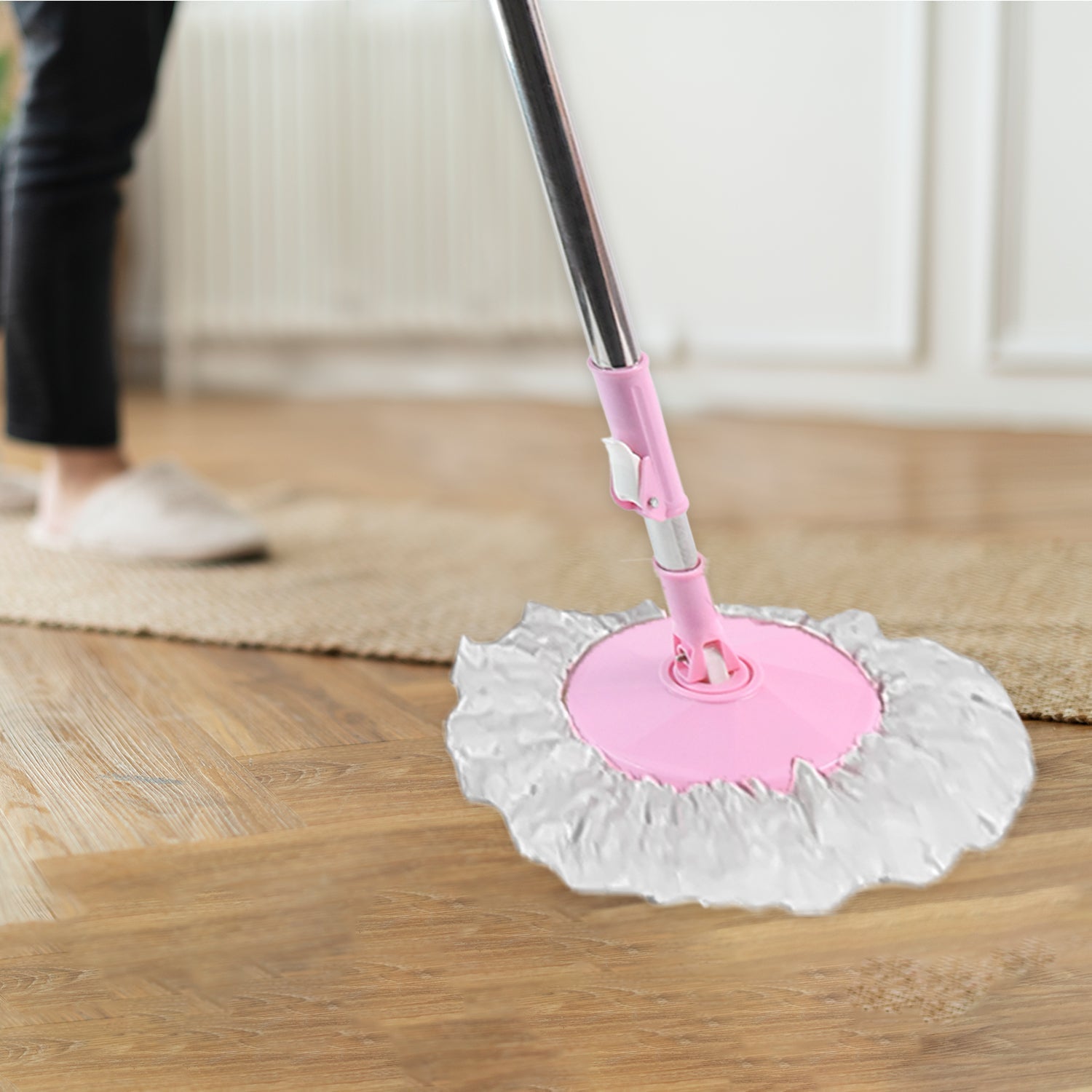 Stainless Steel 360Â° Rotating Mop with Microfiber Head & Adjustable Rod
