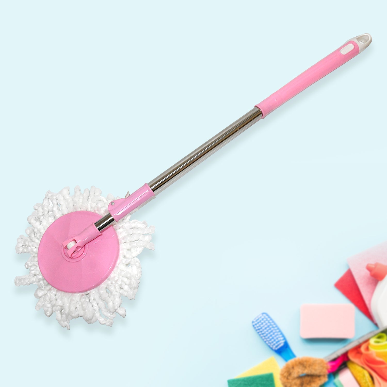 Stainless Steel 360Â° Rotating Mop with Microfiber Head & Adjustable Rod