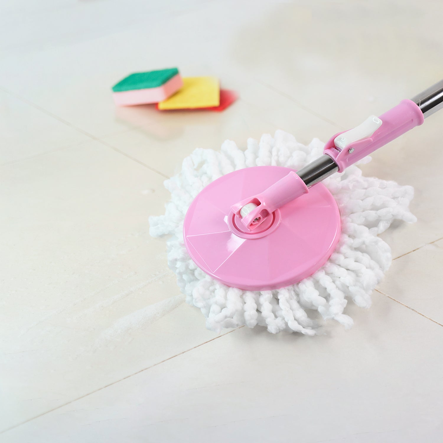 Stainless Steel 360Â° Rotating Mop with Microfiber Head & Adjustable Rod