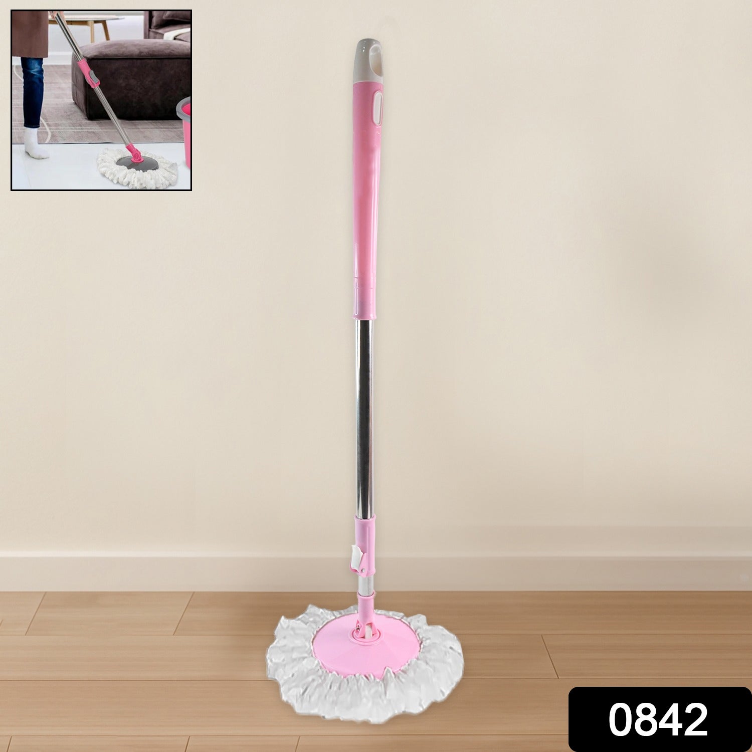 Stainless Steel 360Â° Rotating Mop with Microfiber Head & Adjustable Rod