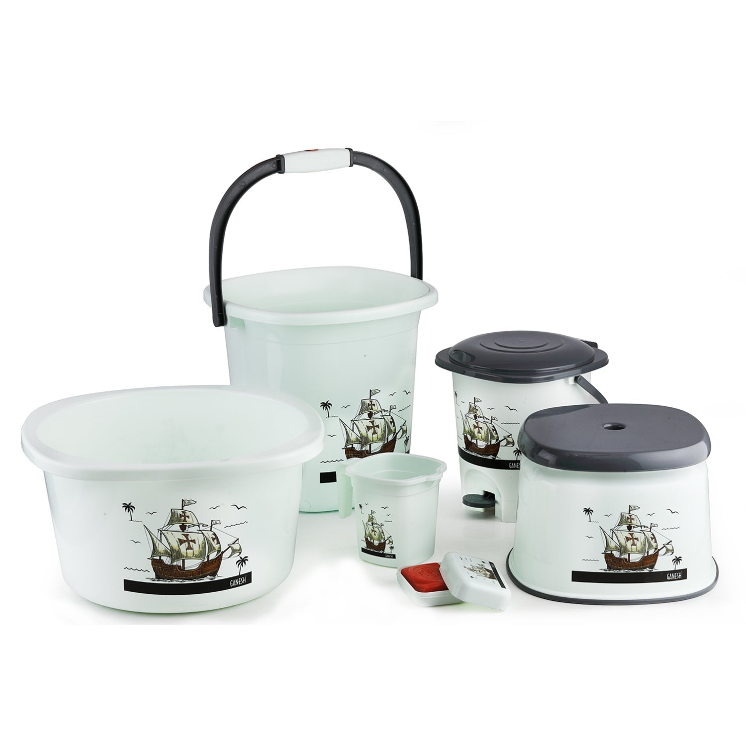 Plastic Bathroom Accessories Set (Mix Color / 6 Pc)