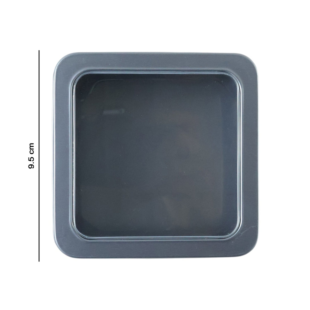 Square Metal Storage Tin Box with Transparent Window Lid (1 Pc, 9.5 x 9.5 Cm)