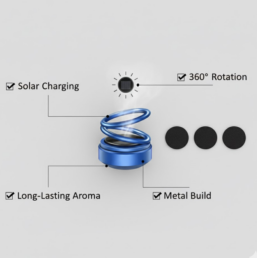 Solar Car Aroma Diffuser 360Â° Rotating Design, Air Freshener for Car, Home, Office