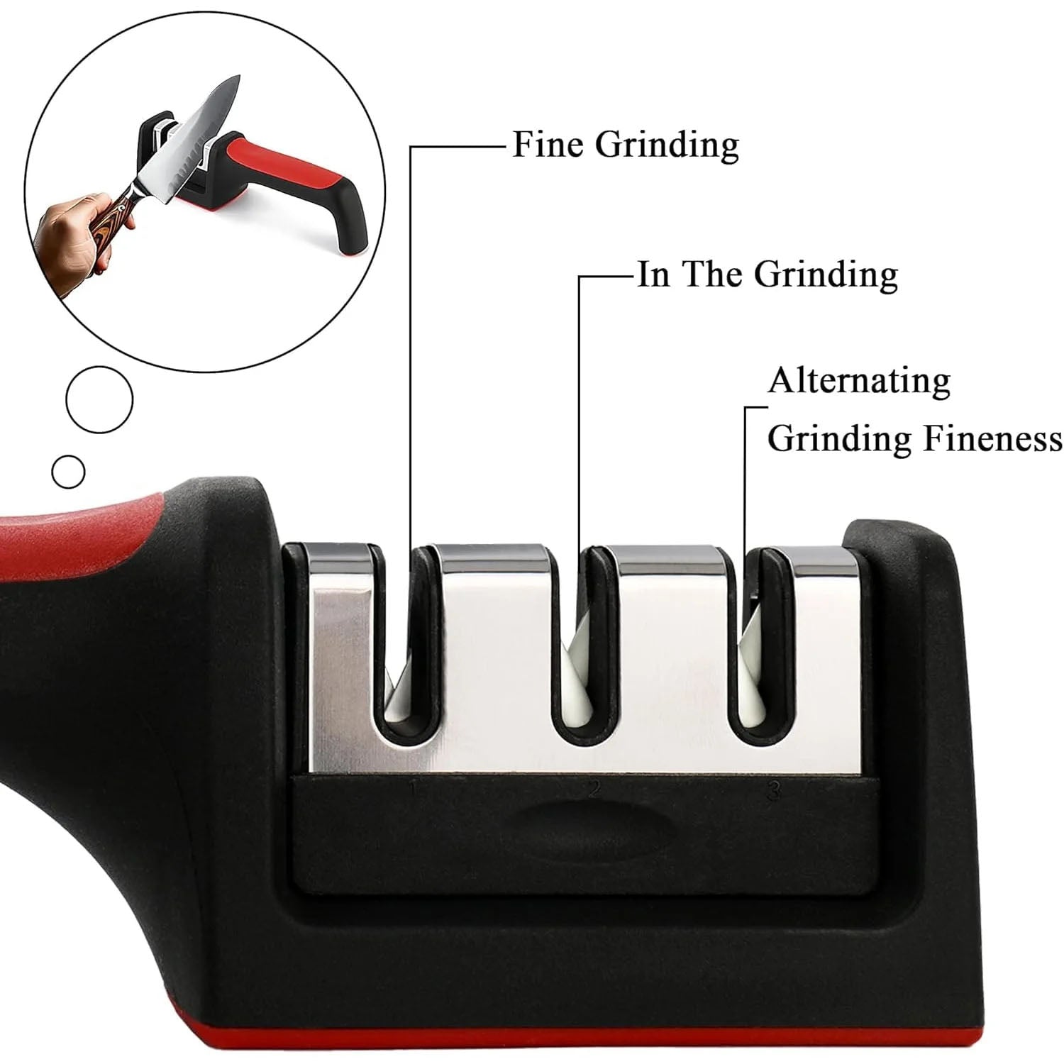 Manual Red & Black Knife Sharpener â€“ 3-Stage Tool for Ceramic & Steel Knives