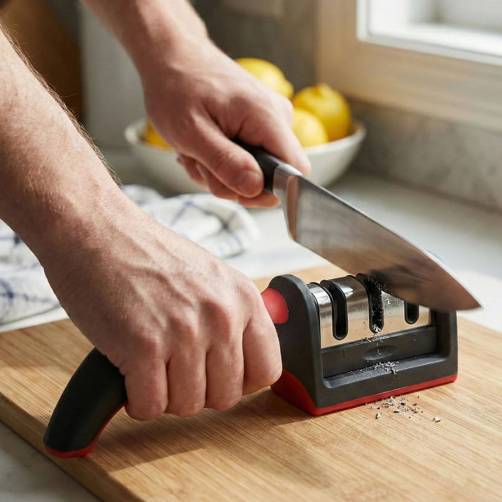 Manual Red & Black Knife Sharpener â€“ 3-Stage Tool for Ceramic & Steel Knives