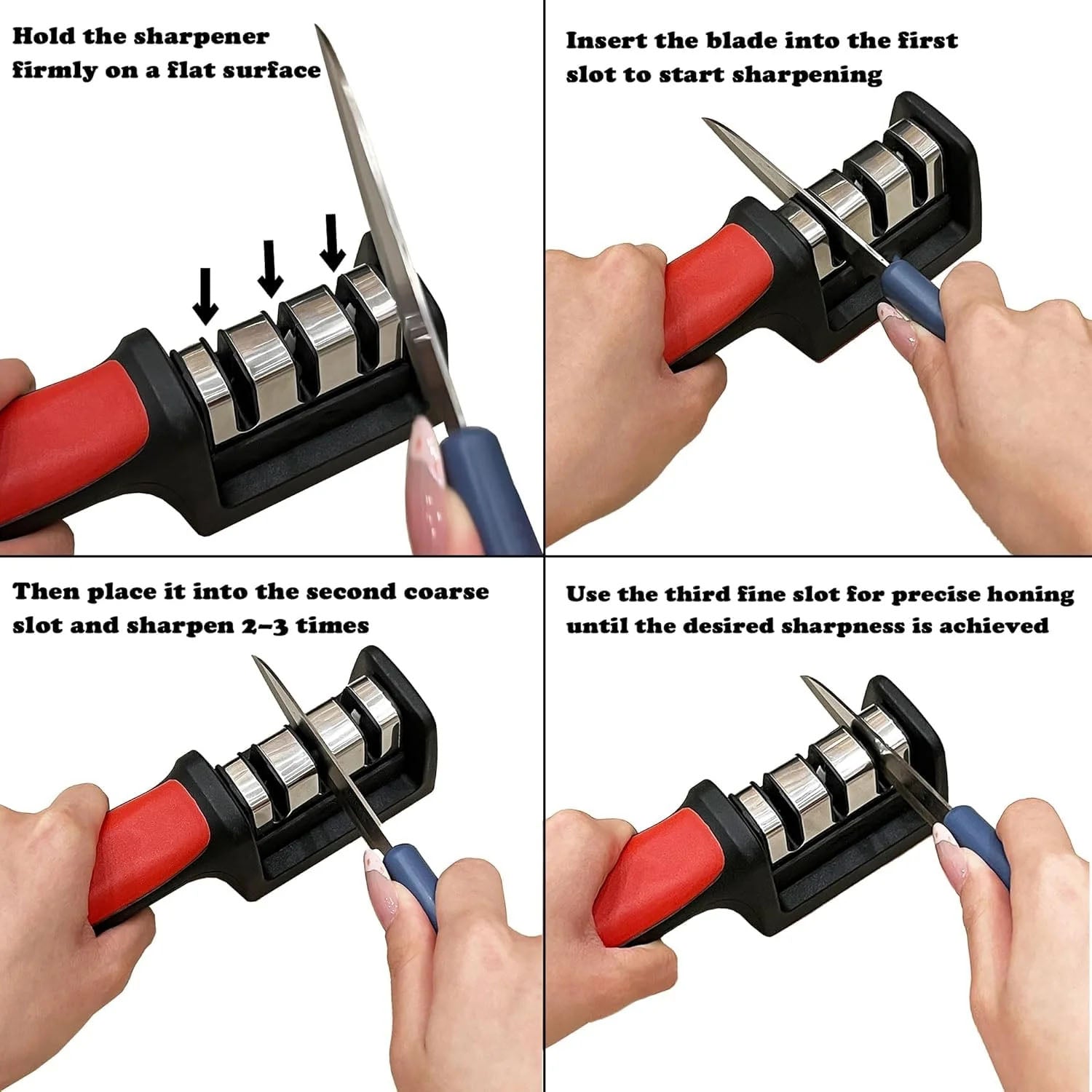 Manual Red & Black Knife Sharpener â€“ 3-Stage Tool for Ceramic & Steel Knives