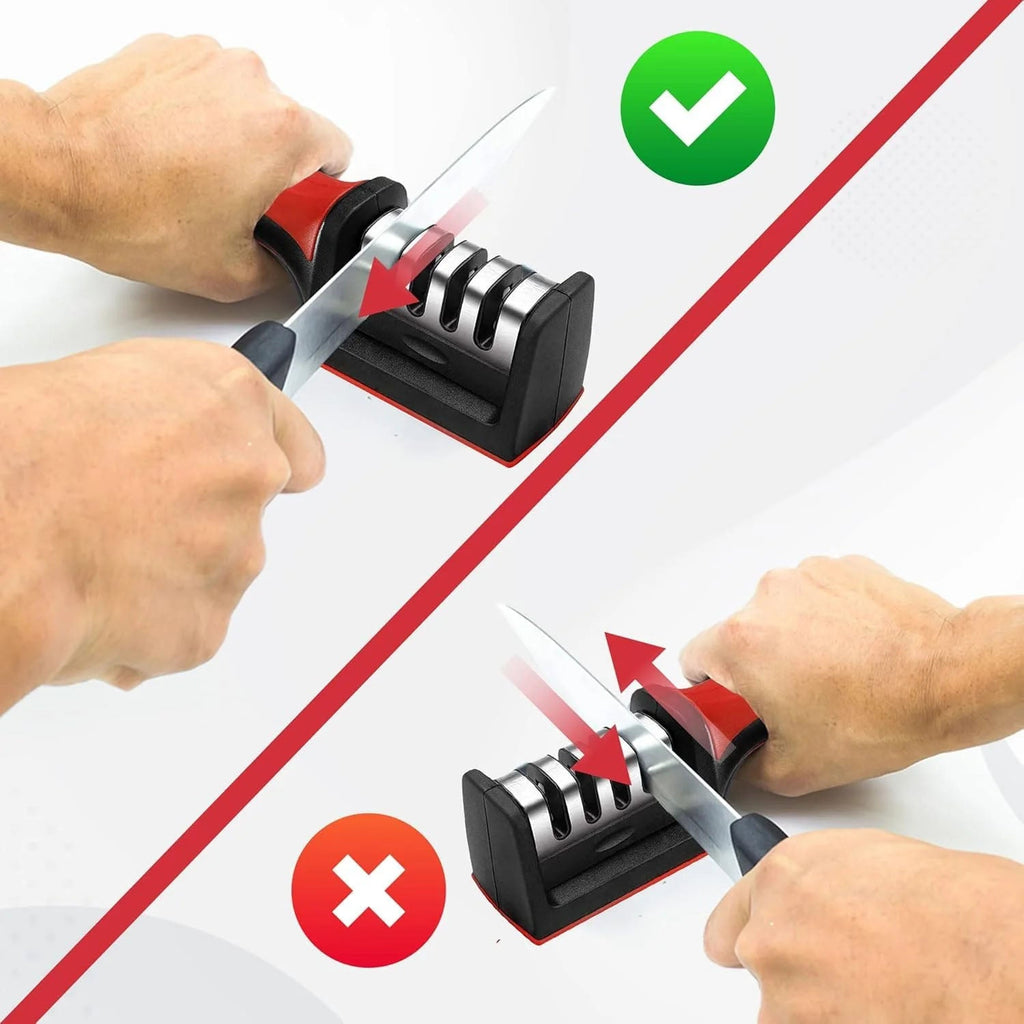 Manual Red & Black Knife Sharpener â€“ 3-Stage Tool for Ceramic & Steel Knives