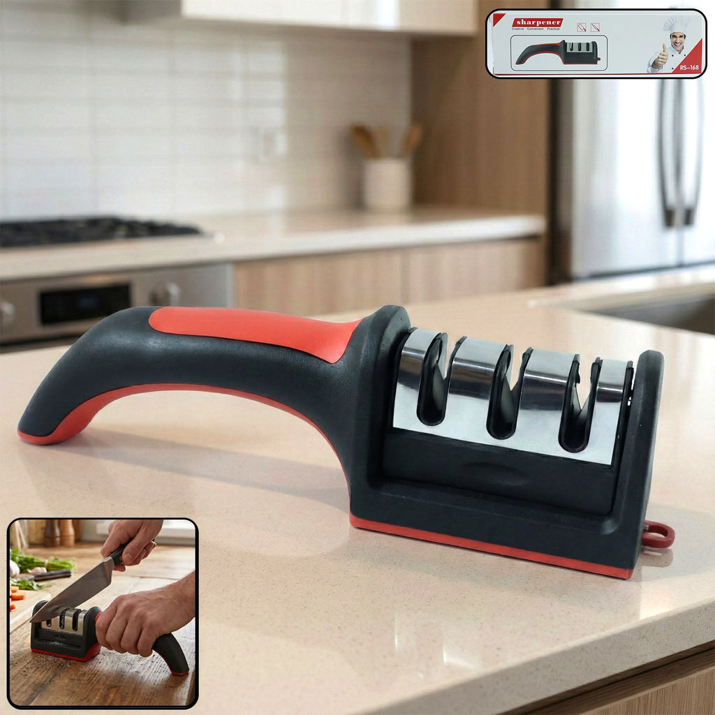 Manual Red & Black Knife Sharpener â€“ 3-Stage Tool for Ceramic & Steel Knives