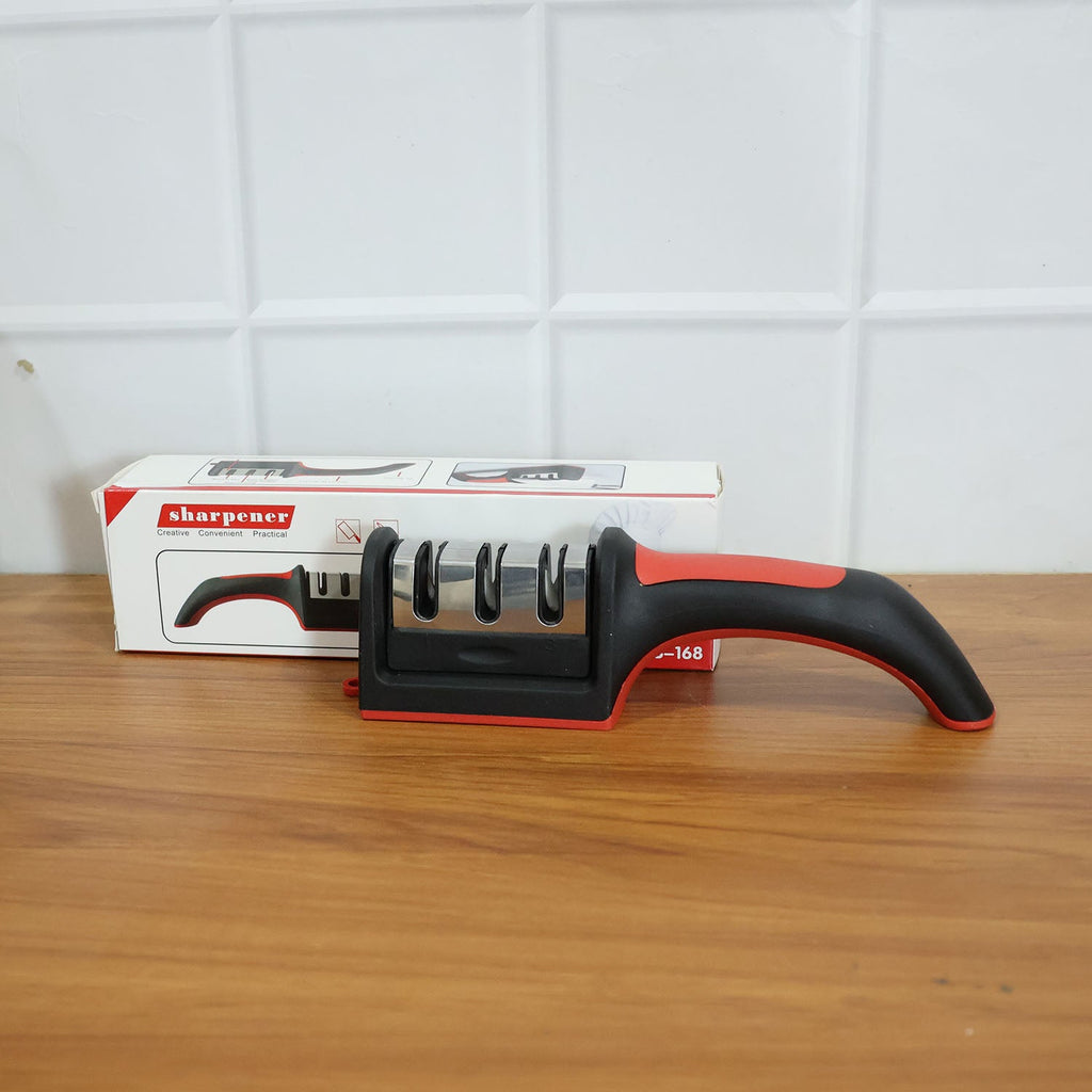 Manual Red & Black Knife Sharpener â€“ 3-Stage Tool for Ceramic & Steel Knives