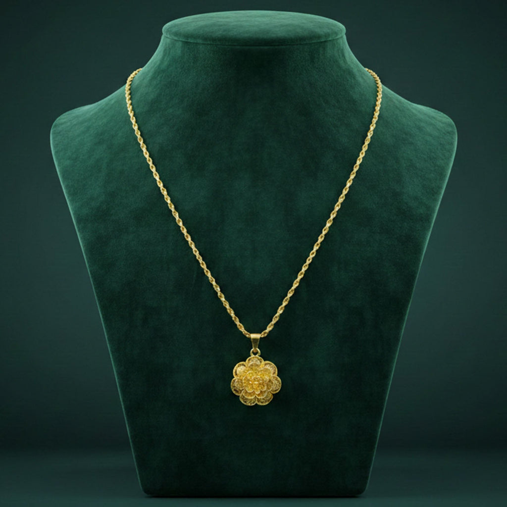 gold finish floral traditional pendant necklace