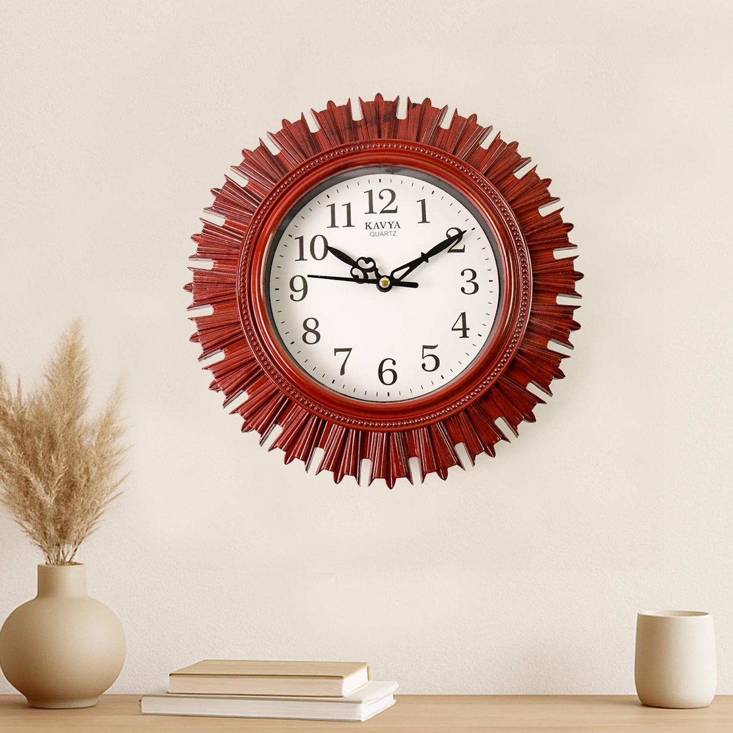 Wooden Look Round Wall Clock â€“ Battery Operated Easy-to-Read Design for Home/Office