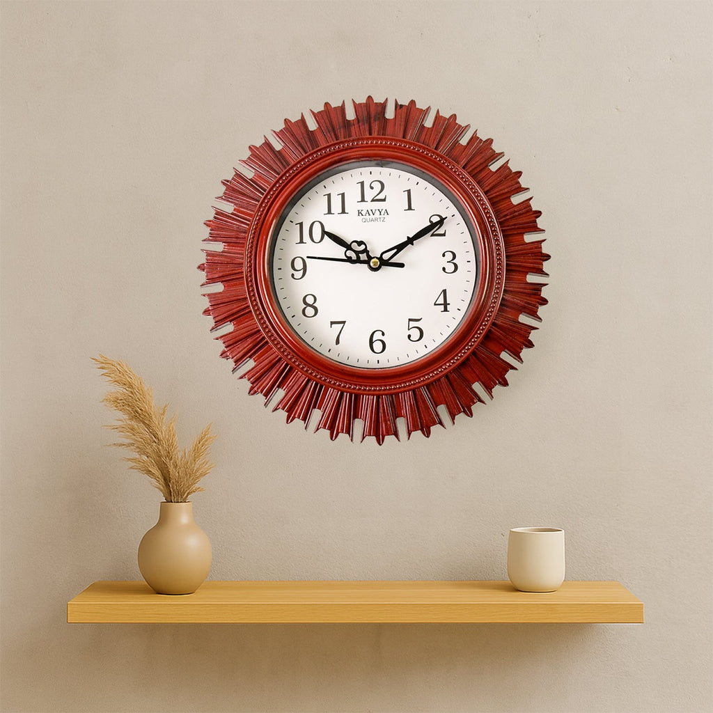 Wooden Look Round Wall Clock â€“ Battery Operated Easy-to-Read Design for Home/Office