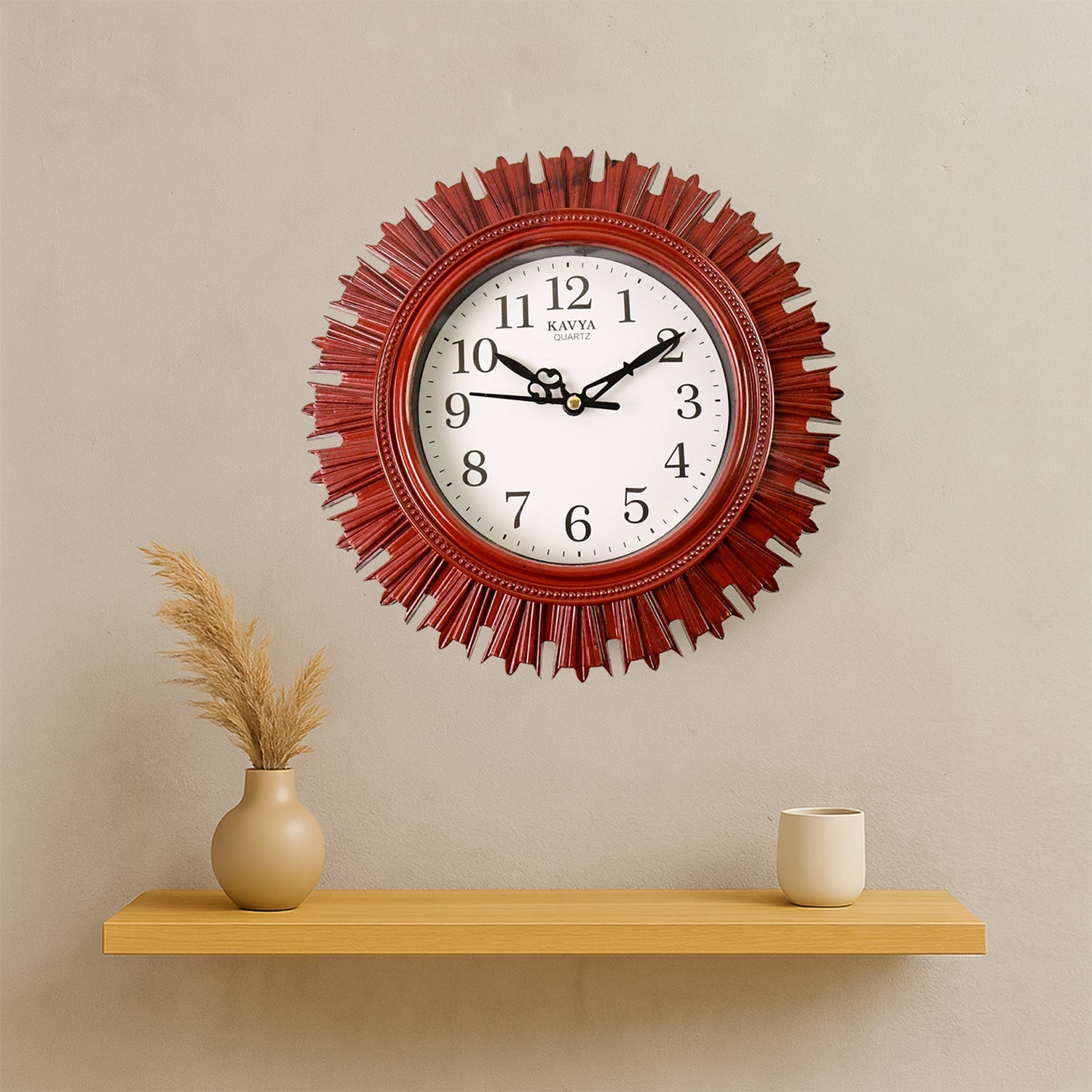 Wooden Look Round Wall Clock â€“ Battery Operated Easy-to-Read Design for Home/Office
