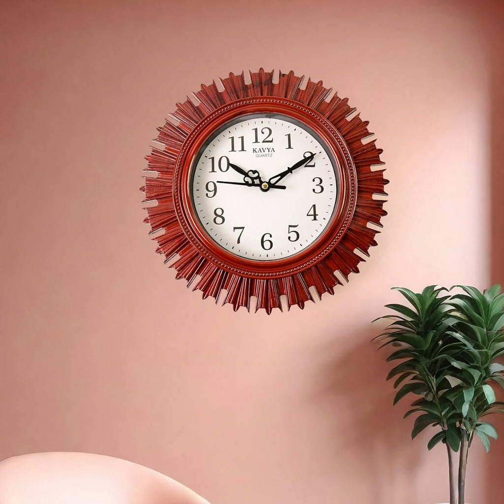 Wooden Look Round Wall Clock â€“ Battery Operated Easy-to-Read Design for Home/Office