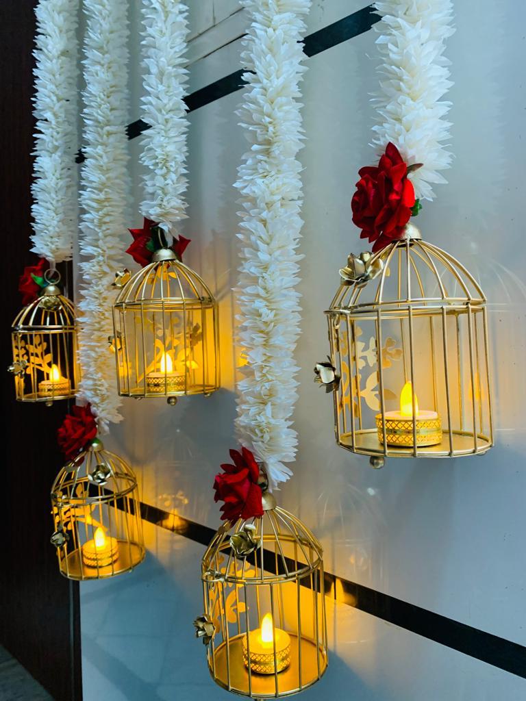 Beautiful gajra metal cage hanging pair