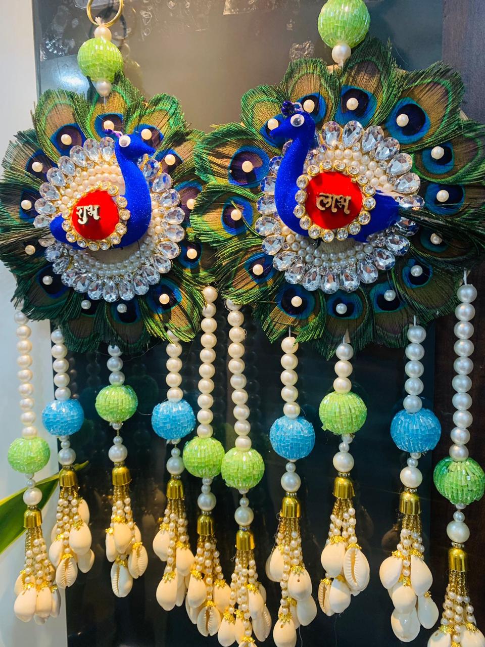 Peacock base shubh labh hanging pair