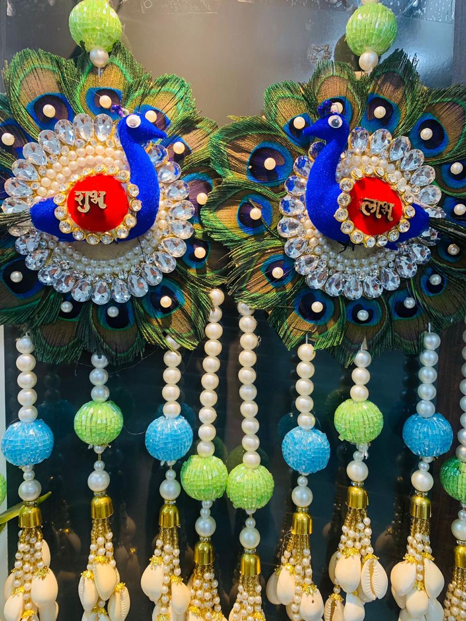 Peacock base shubh labh hanging pair
