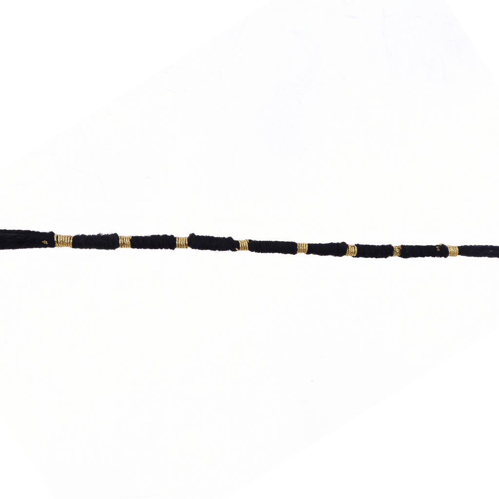 Handmade Black Thread Bracelet Rakhi With Gold Beads (1 Pc)